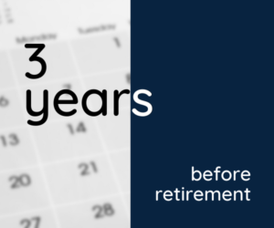 The words "3 years before retirement" appear in front of an out of focus calendar