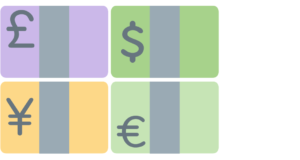 Cartoon image of various currencies