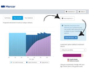 Click in the Planning Retirement Calculator, Choose Assumptions from the top right menu, then choose "start the quiz"